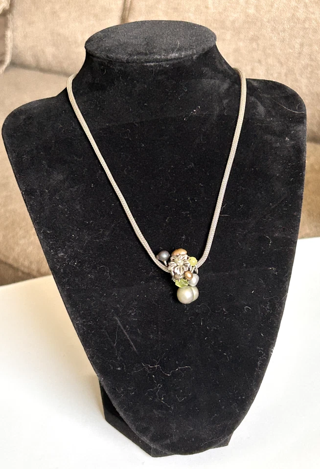 Vintage Rabinovich 925 Silver Pearl Peridot Pendant Necklace, Modernist, Unique - Image 4 of 4