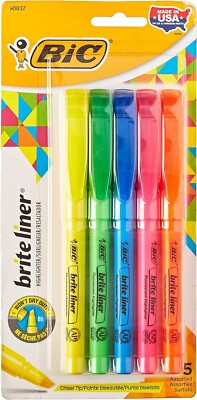 BIC Brite Liner Highlighters, Chisel Tip, 5-Count