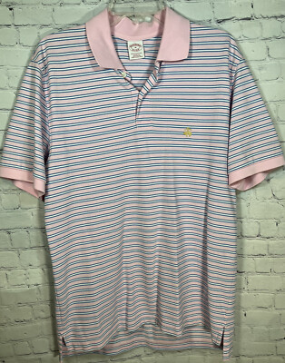 Brooks Brothers Original Fit Performance Men's Polo Pink Striped Shirt  Med  -D1