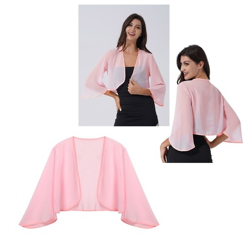 Ladies Women 3/4 Sleeve Sheer Chiffon Bolero Shrug Open Jacket Cardigan Cover Up - Picture 43 of 65