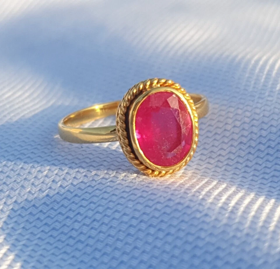Pink Ruby Gold Band Ring, Boho Ruby Ring, Ruby Gold Ring For Women, Gift For Her - Image 2 of 4