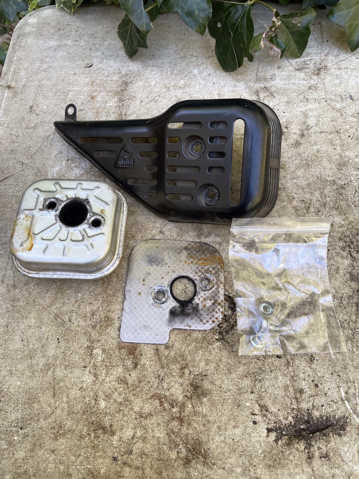 Exhaust Muffler & Shield, Mountfield SP164, HP414 Mower, RS100 Engine (142)