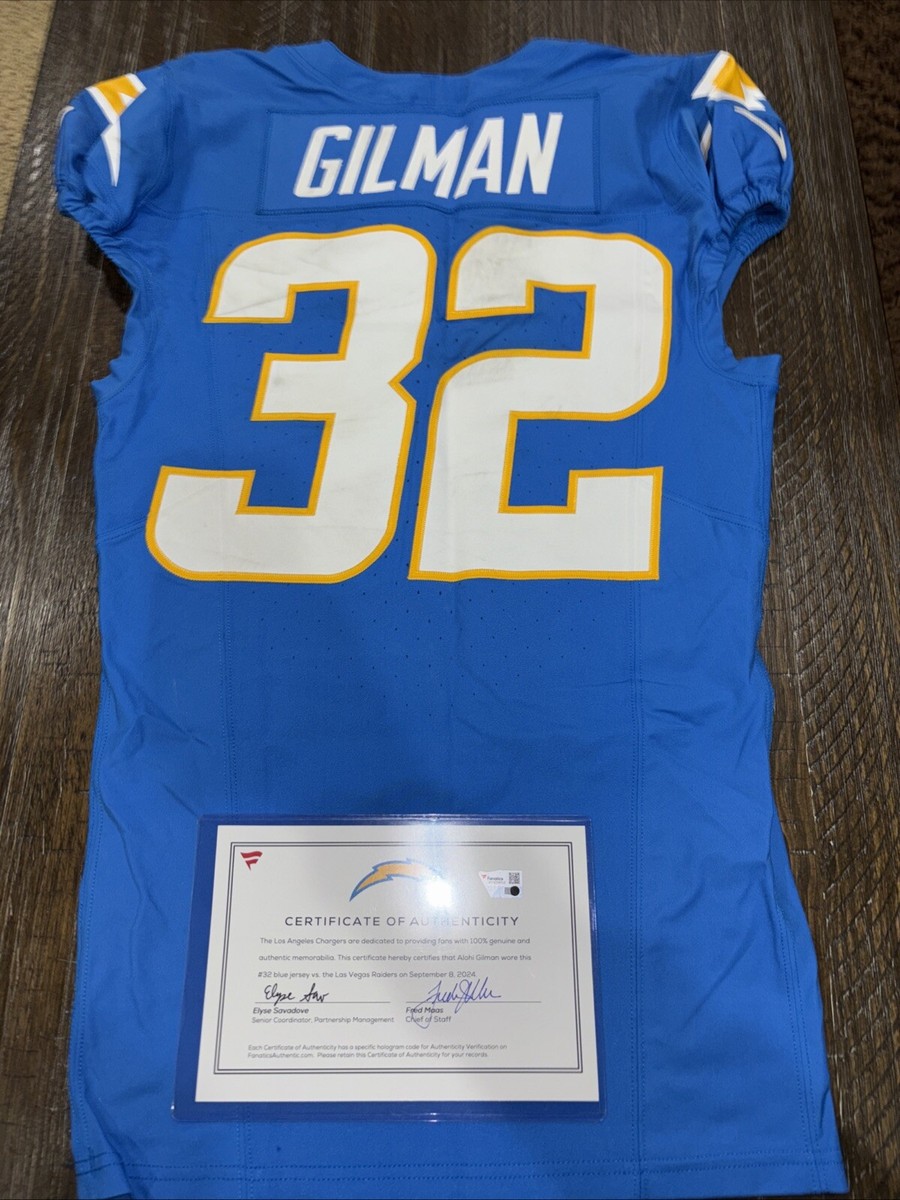 Los Angeles Chargers Alohi Gilman #32 Game Used Worn Jersey 9/8/24 Matched  COA
