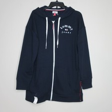 NWOT Tommy Jeans Unisex Adult Long Sleeve Full Zip Logo Blue Long Hoodie LG B59