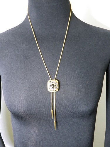 Signed Michal Golan Gold Tone Lariat Bolo Long Necklace - Picture 7 of 7