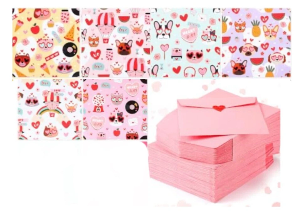 150 Juegos Tarjetas de San Valentín Rosa con Sobres Pegatinas Surtido a Granel Foto 2 de 4
