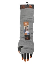 Cable Knit Women's Arm Finger Warmers With Thumb Holes Light Gray New 15 Inch 