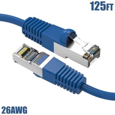 125FT Cat5E RJ45 Ethernet LAN Network FTP Shielded Patch Cable Copper 26AWG Blue