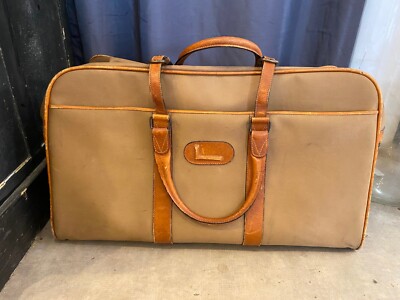 GRAND SAC DE VOYAGE LANCEL EN TOILE TAN ET CUIR MARRON
