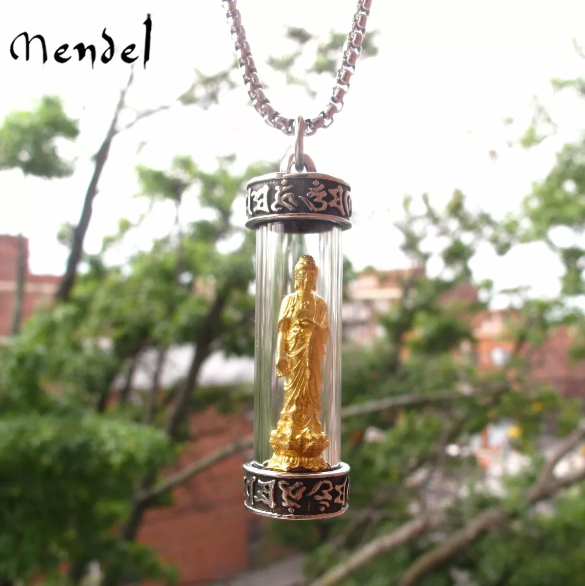 Mens Vintage 18K Gold Tibet Tibetan Amulet Buddha Pendant Necklace