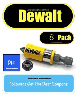 8 Pack Dewalt Maxfit Ultra Sleeve Lock Magnetic Bit Holder 2'' Phillips #1 PH1