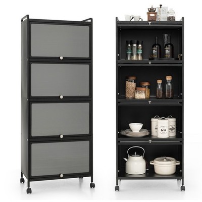 5-Tier Kitchen Baker's Rack Storage Cabinet Mobile Microwave Stand Flip-up Doors