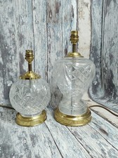 Pair Vintage Tyrone Crystal Glass Brass Style Table Lamp Bases Home Decor