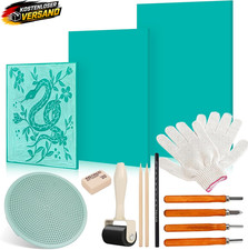 Linolschnitt Set f&uuml;r DIY Drucke und Gravuren mit Stempelgummi und Werkzeugen