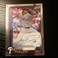Topps Chrome 2025 Tyler Phillips Rookie Autograph RA-TP Phillies MLB Card. rookie card picture