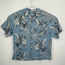 Bermuda Bay Short Sleeve Silk Camp Shirt Sz L Blue Tropical Tuscan Resort Aloha