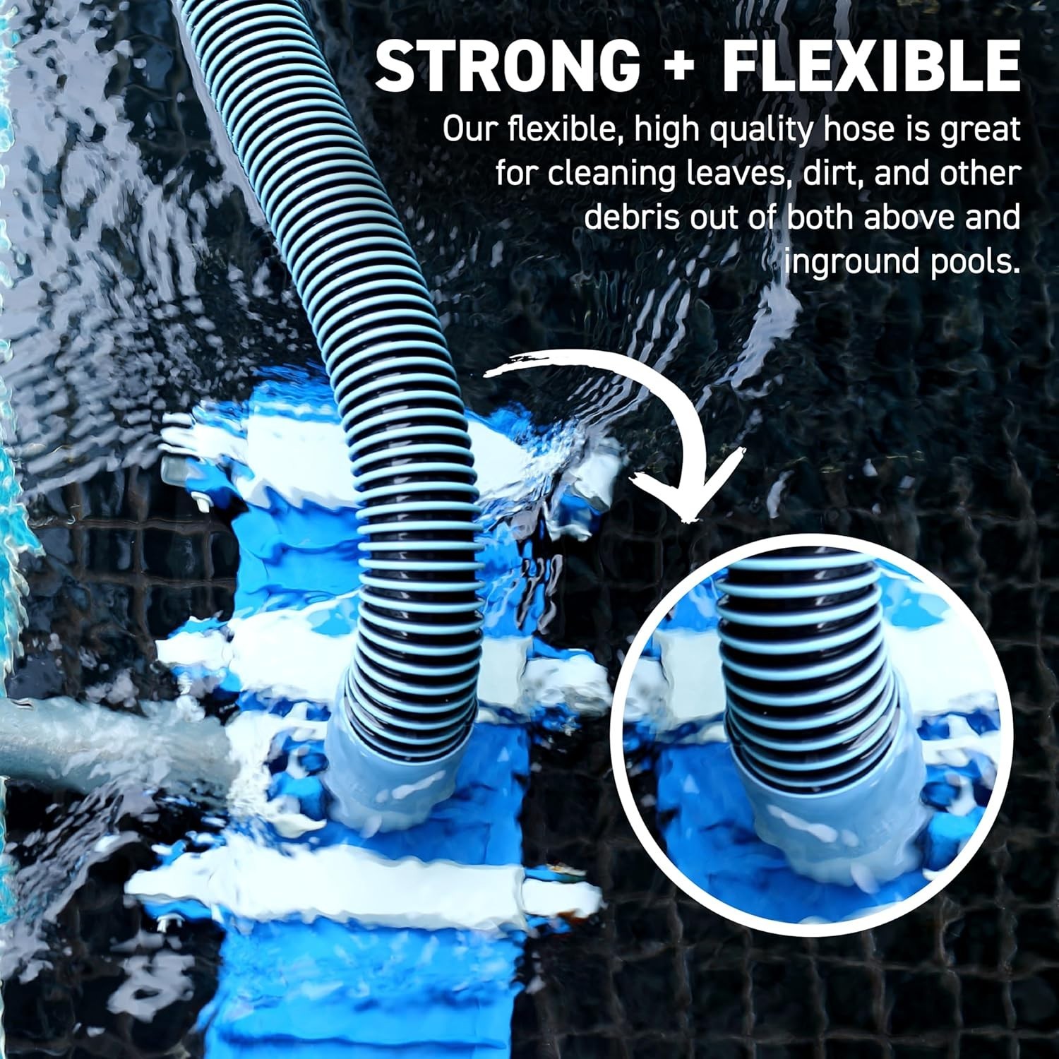 Kinkproof Design 36-Ft Pool Vacuum Hose with Swivel Cuff