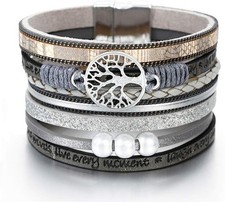 Fesciory Leather Wrap Bracelets for Women, Boho Leopard Multi-Layer Crystal Bead