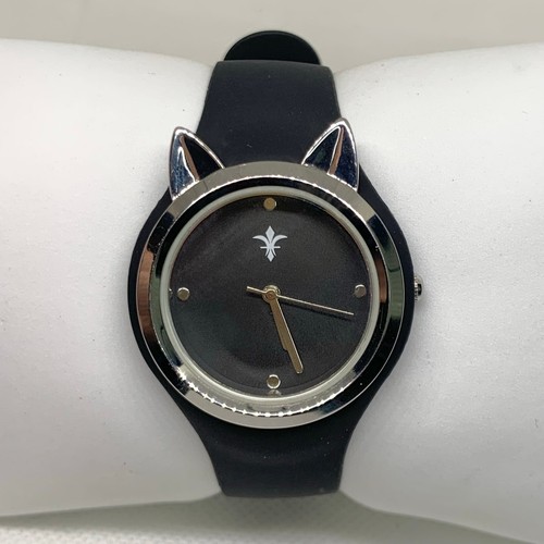 Cute Cat Ear watch Black Silicone Band Analog quartz 33mm case running