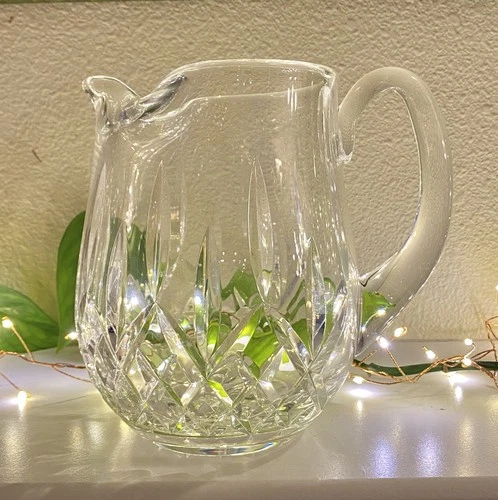 Vtg Waterford Crystal Lismore Water Pitcher With Ice Lip 6.25” 32oz Signed