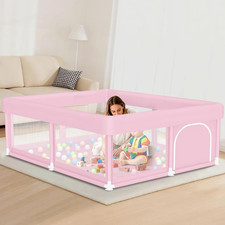 Large Baby Playpen 50"x50", Soft, Safe, Zipper Gates, Pink, for Babies/Toddlers