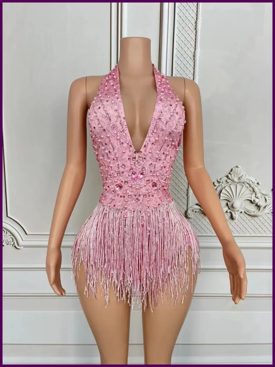 Mono Rosa con Flecos para Mujer Escenario Baile y Actuación