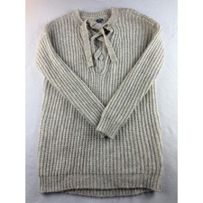 Aerie Womens Knit Sweater Dress Small S Lace Up V Neck Long Sleeve Casual Gray