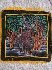 Vintage velvet deer pillow cover flocked buck Forest Wildlife cabin decor