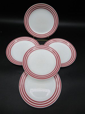 Corning CORELLE Rose Rainbow Red Stripe Rim Bread Dessert Plate 7.25'' Set of 5