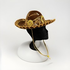 Vintage Mexican charro cowboy sombrero hat Roma Paris label Brown Gold