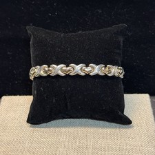 Italy Sterling Silver  14K Yellow Gold XO Hugs  Kisses Bracelet 7.5  