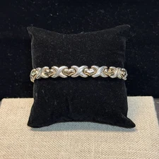 Italy Sterling Silver & 14K Yellow Gold XO Hugs & Kisses Bracelet 7.5”