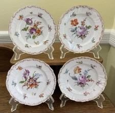 4 Antique 5” Plates Handpainted Dresden Flowers by Richard Klemm c.1891-1914
