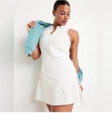 OLD NAVY Powersoft Side Pleat Half Zip Athletic Dress Magnolia White Size M