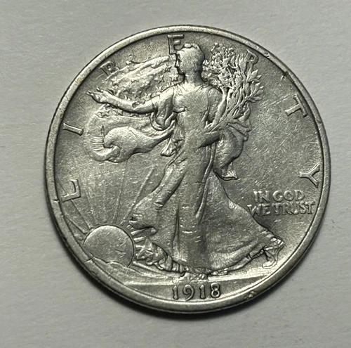 1918 D WALKING LIBERTY HALF DOLLAR VF-XF DETAIL