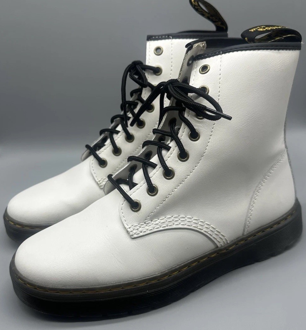SAOLA Stivali da combattimento DR DOC MARTENS Zavala bianchi in pelle suola gomma uomo taglia 9 donna taglia 10