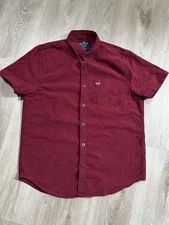 Hollister Men's Epic Flex Button Up Short Sleeve Shirt, Size Small, Maroon