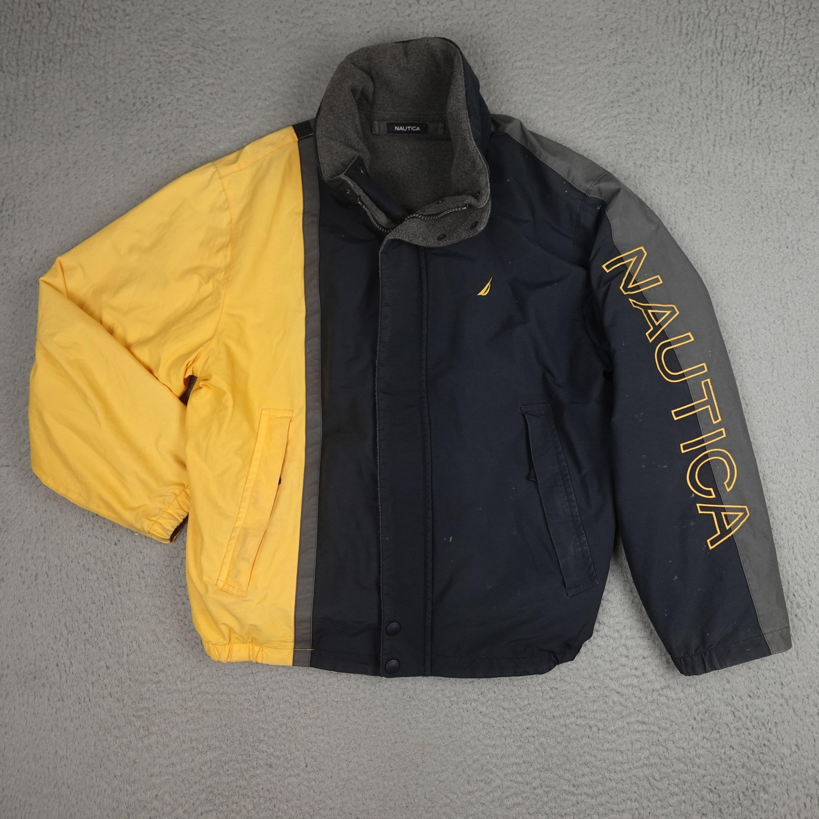 Chaqueta Nautica Para Hombre 2XL Amarillo Azul Marino Gris Reversible Forrada de Vellón Vela Bombardero
