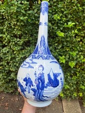 Chinese Antique Porcelain Vase Blue and White Qing Kangxi Mark 19th Century 42cm