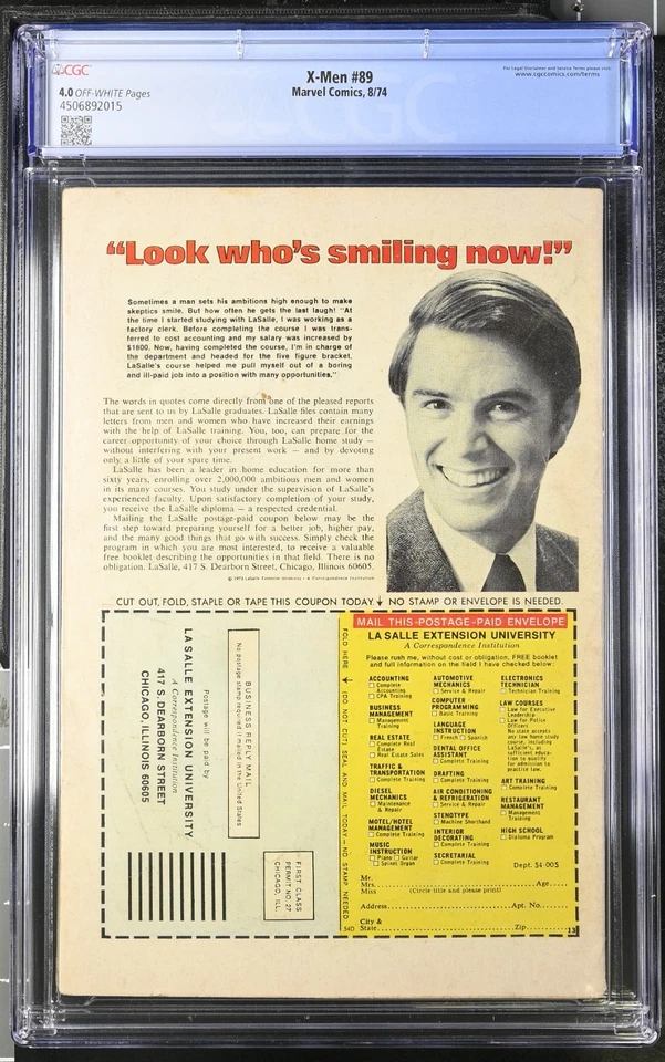 X-Men #89 (1974) – CGC 4.0 OW – Bronze Age Marvel, Lieber/Giacoia Cover - Image 2 of 2