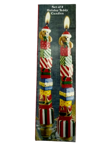 Vintage Giftco Christmas Teddy Bear Taper Candles 8"  NEW image 5