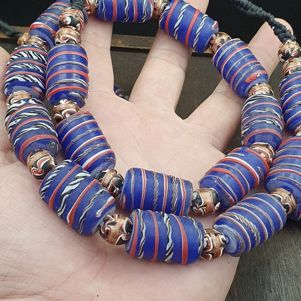 Vintage Afrikanischer Stil Blau Glas Aventurin Ausgefallen Glasperlen Perlen - Bild 2 von 4