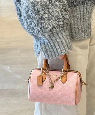 Coach Mini Rowan Crossbody Bag In Signature With Charms in Powder Pink CEK79