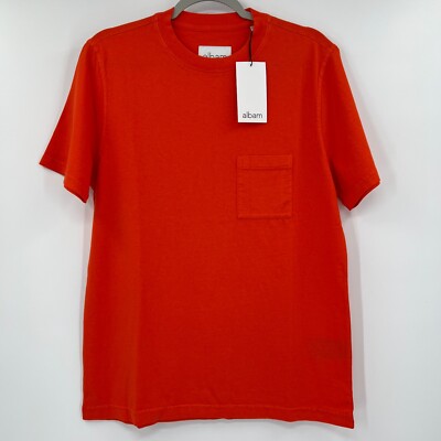 Albam Mens Red Workwear Short Sleeve T-Shirt Pocket Tee sz S Heavy Cotton Jersey