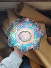 Very Pretty Fenton Carnival Glass Blue Dragon & Lotus Pattern Ruffled Bowl