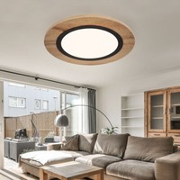 Deckenleuchte Deckenlampe Led Wohnzimmerlampe Schwarz-Matt Holzoptik D 40 Cm