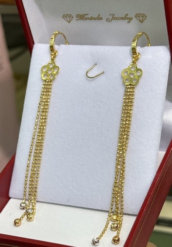 14k Solid Yellow Gold Long Dangle Hoop Earrings, 4.06 Grams - Picture 6 of 6