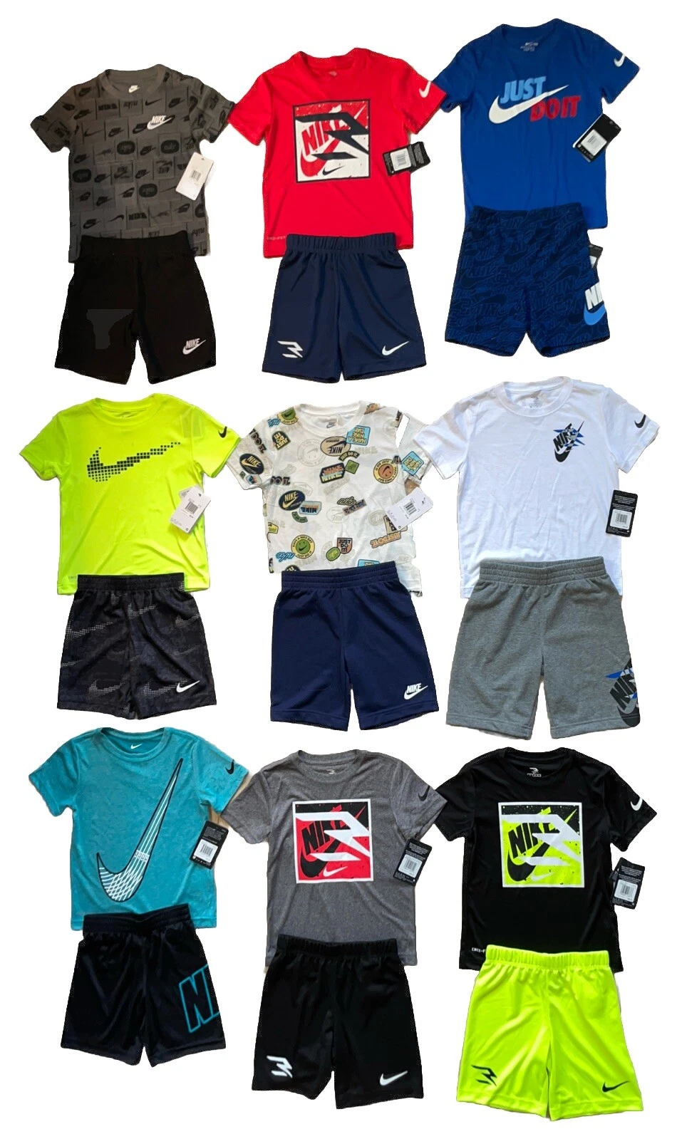 Nike Boys Short Sets; Reg or Dri-Fit; Sizes 4-7, NWT, NEW STOCK NOW AVAILABLE!