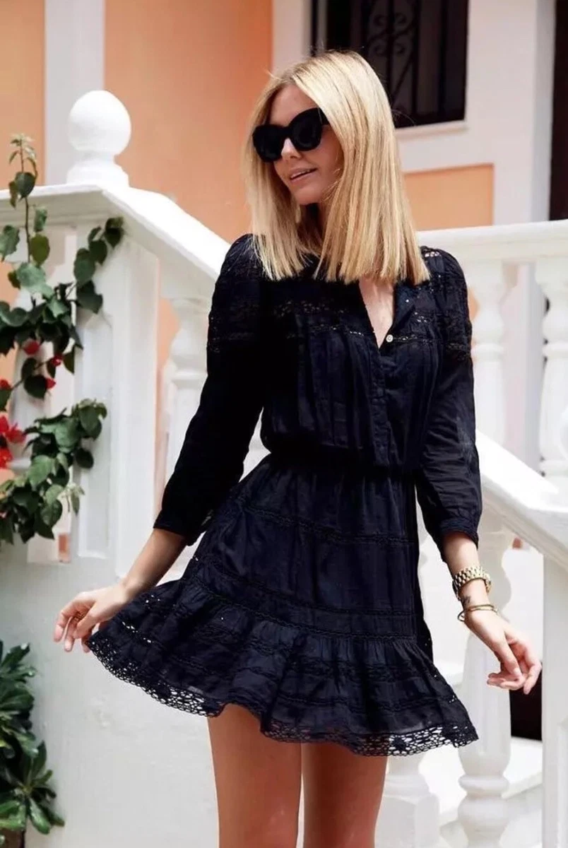 universitetsstuderende Sikker Ydmyge Isabel Marant Etoile Greta Cotton Voile Lace Crochet Black Dress FR36 NWT |  eBay