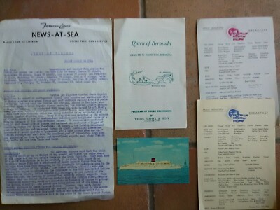 Lot of Furness Queen Bermuda Cruise Line 1964 Menu News At Sea Shore Excursion 